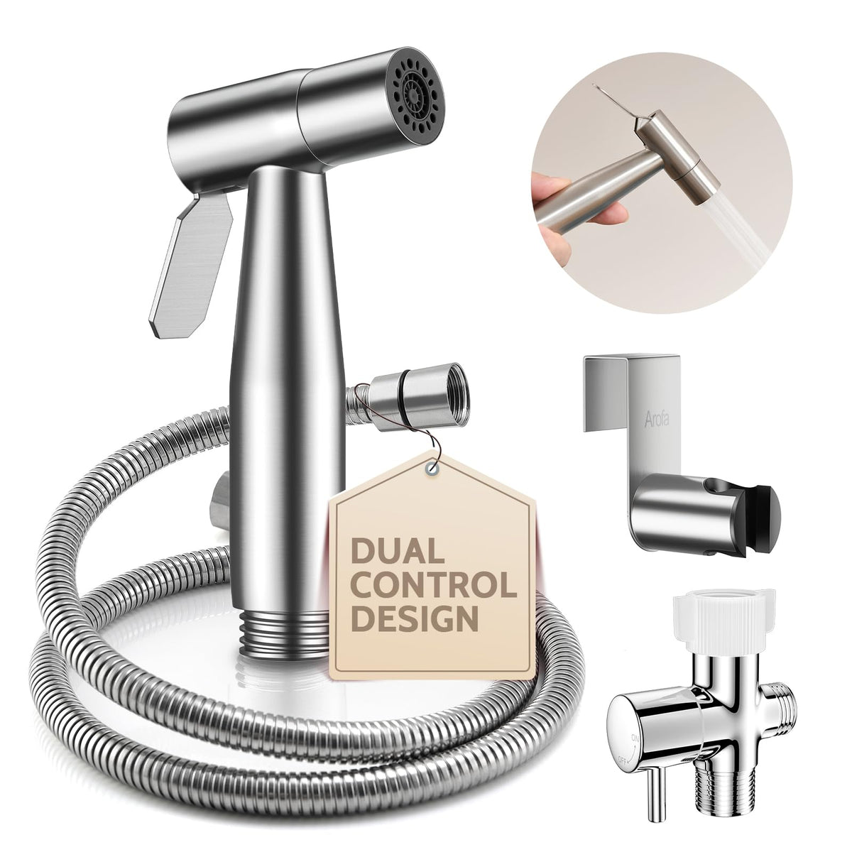 Arofa Handheld Bidet Sprayer, Bidet Attachment for Toilet, Brushed Nickel