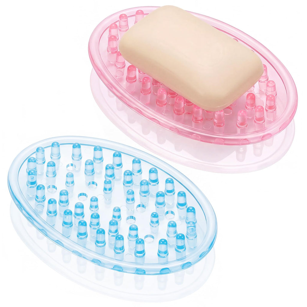 2 Pcs Soap Dish with Holes for Kitchen Bathroom, Clear