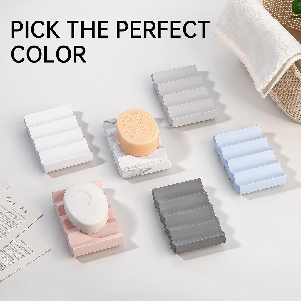 Bar Soap Holder Diatomite Soap Dish Sponge Caddy, Marble White