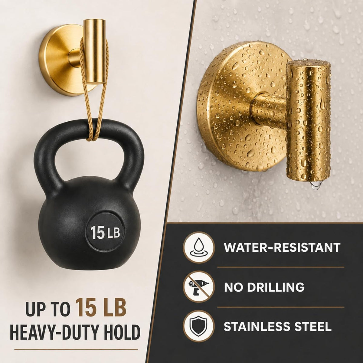 15 lb Suction Cup Hooks for Shower, No-Drill Towel & Robe Hooks
