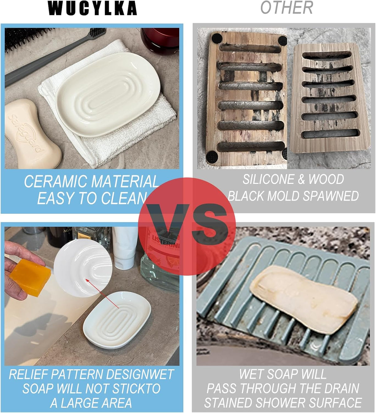 Ceramic Marble Pattern Soap Dish, Textured Raised Soap Saver Tray for Shower Bathroom Kitchen Sink Vanity, Easy to Clean Multi-Use Holder for Bar Soap Jewelry Rings Keys, White (1 Pack)
