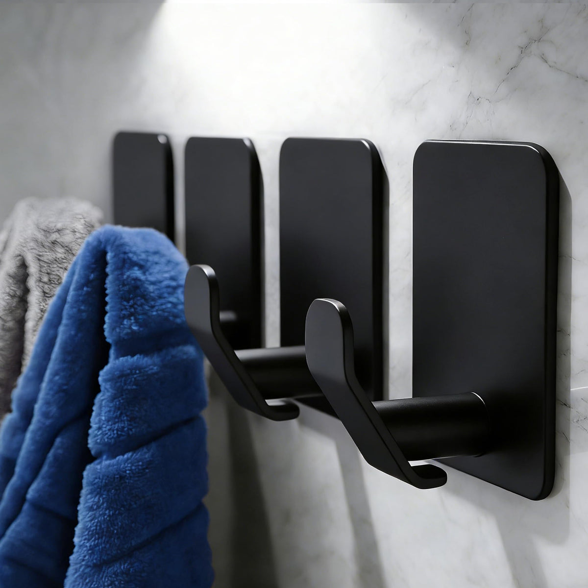 DELITON 26lb Heavy Duty Adhesive Towel Hooks, No-Damage 4 Pack Matte Black