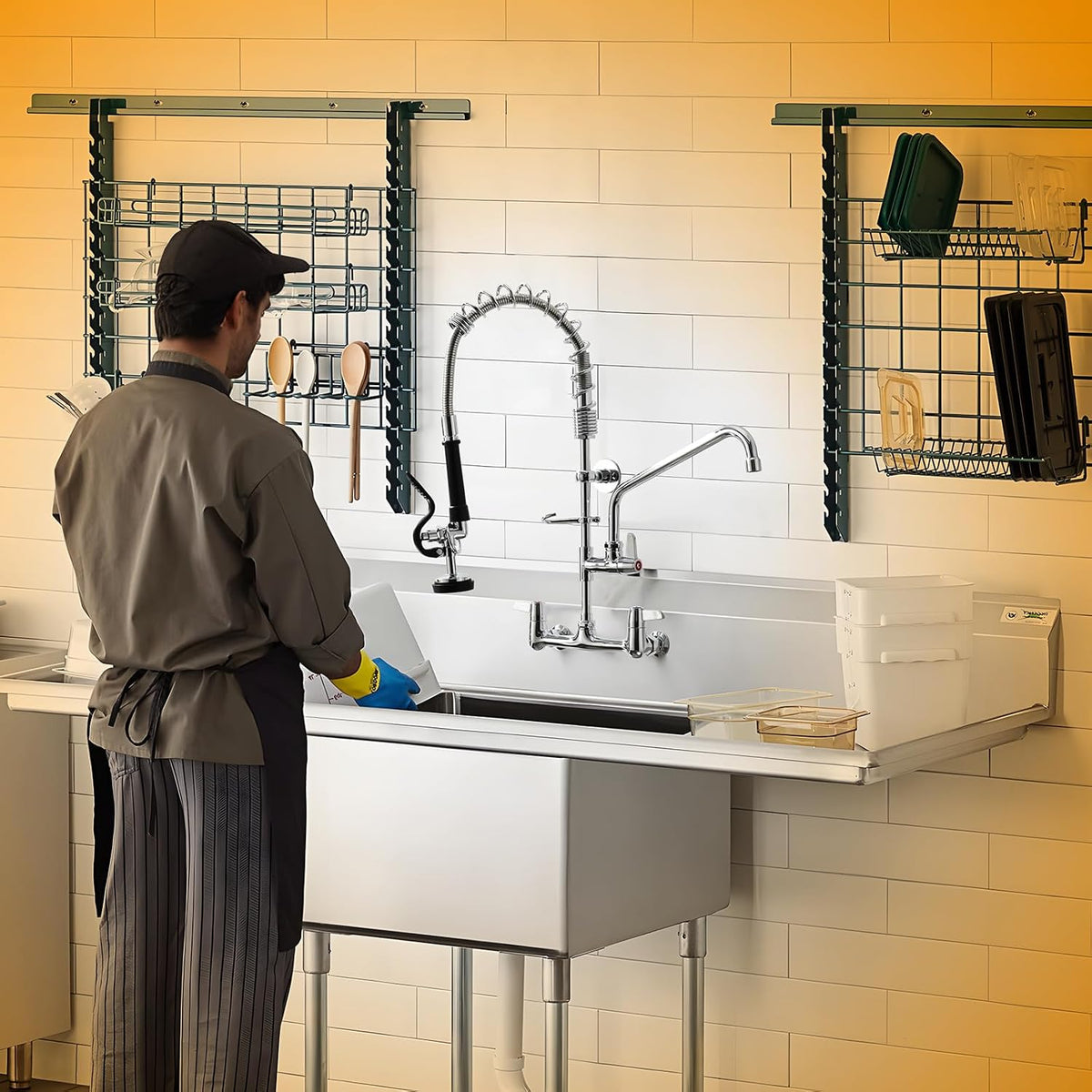 GIMILI Commercial Sink Faucet with Sprayer 8 Inch Center Wall Mount 25 Inch