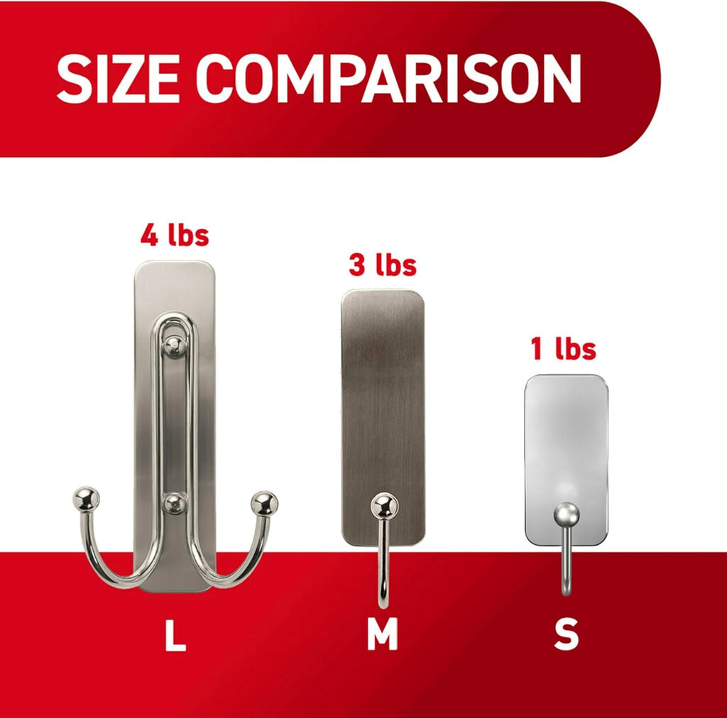 Command Large Satin Nickel Bath Double Hooks, 1 Hook, 1 Strip