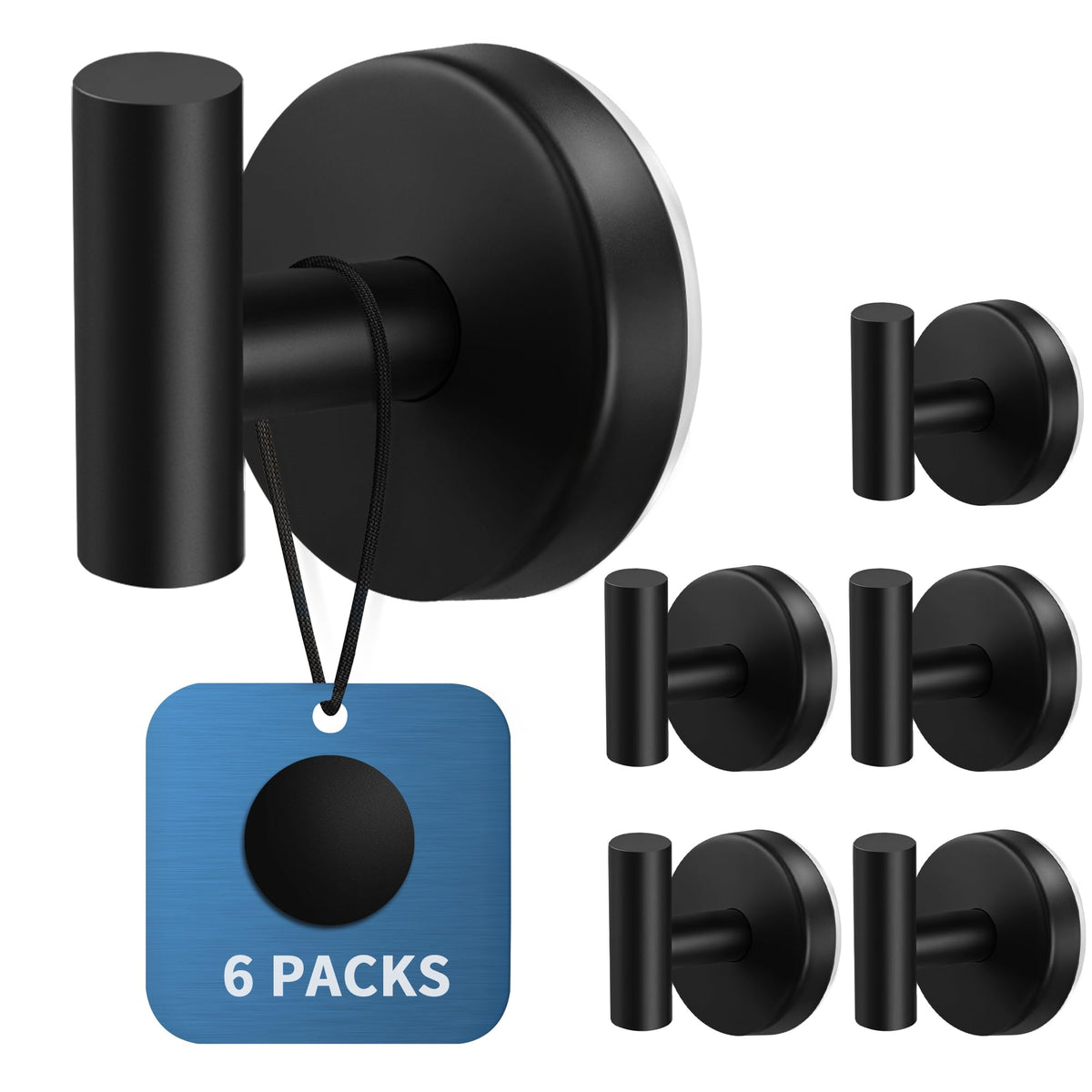 Suction Cup Hooks for Shower, 6 Pack Matte Black Suction Hooks