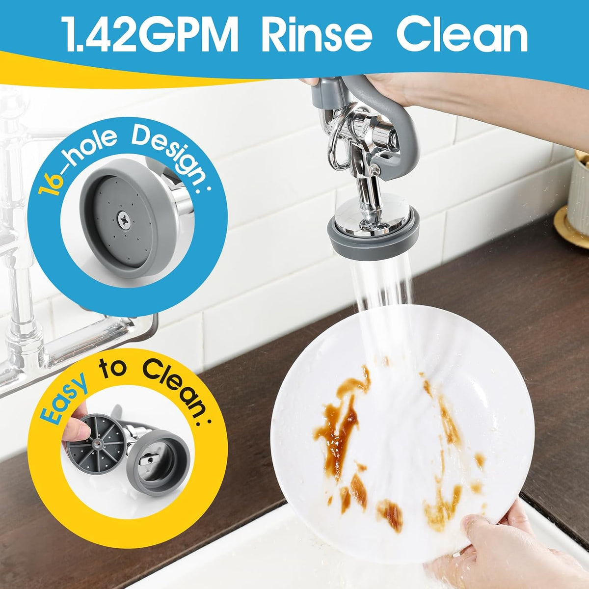 Replacement B-0107 Commercial Sink Sprayer Valve for T&S Brass, High-Pressure Pre Rinse Spray Valve Dish Sprayer Nozzle with Ergonomic Handle, Faucet Parts for Commercial Kitchen Faucet