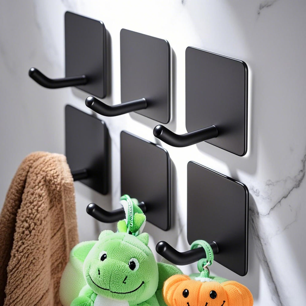DELITON 26lb Heavy Duty Adhesive Towel Hooks, No-Damage 4 Pack Matte Black