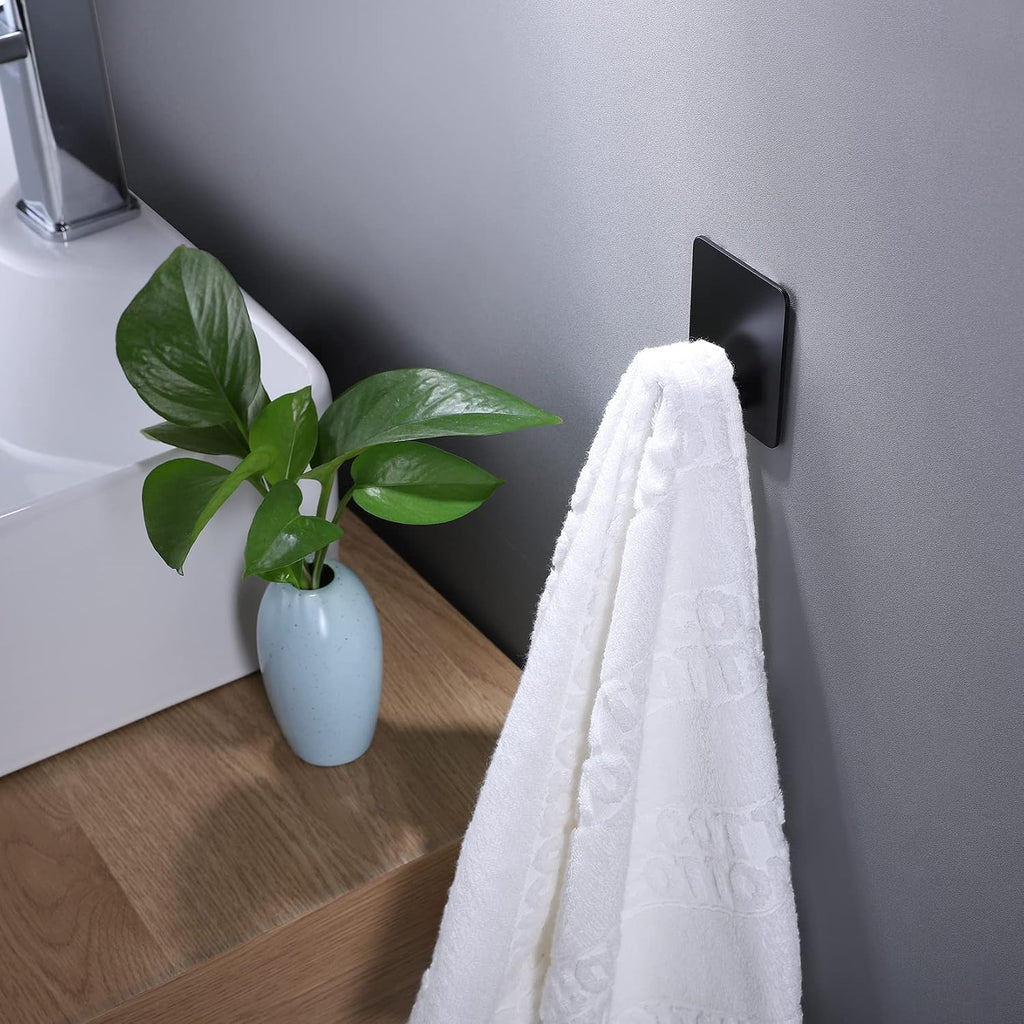 DELITON 26lb Heavy Duty Adhesive Towel Hooks, No-Damage 4 Pack Matte Black
