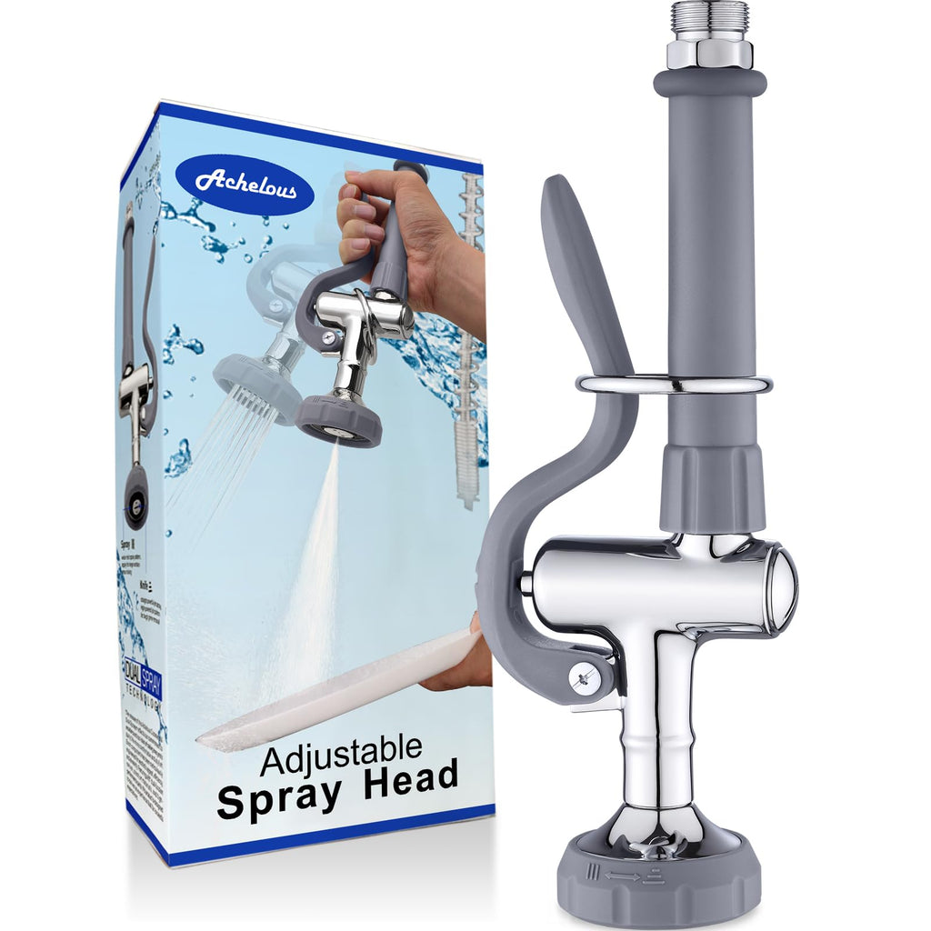Achelous Pre Rinse Commercial Sink Faucet Sprayer, Adjustable Dual Spray Settings Valve Head with Jet and Mist Pattern for Restaurant Hotel Commercial Kitchen Faucet, Chrome Finished (Black)