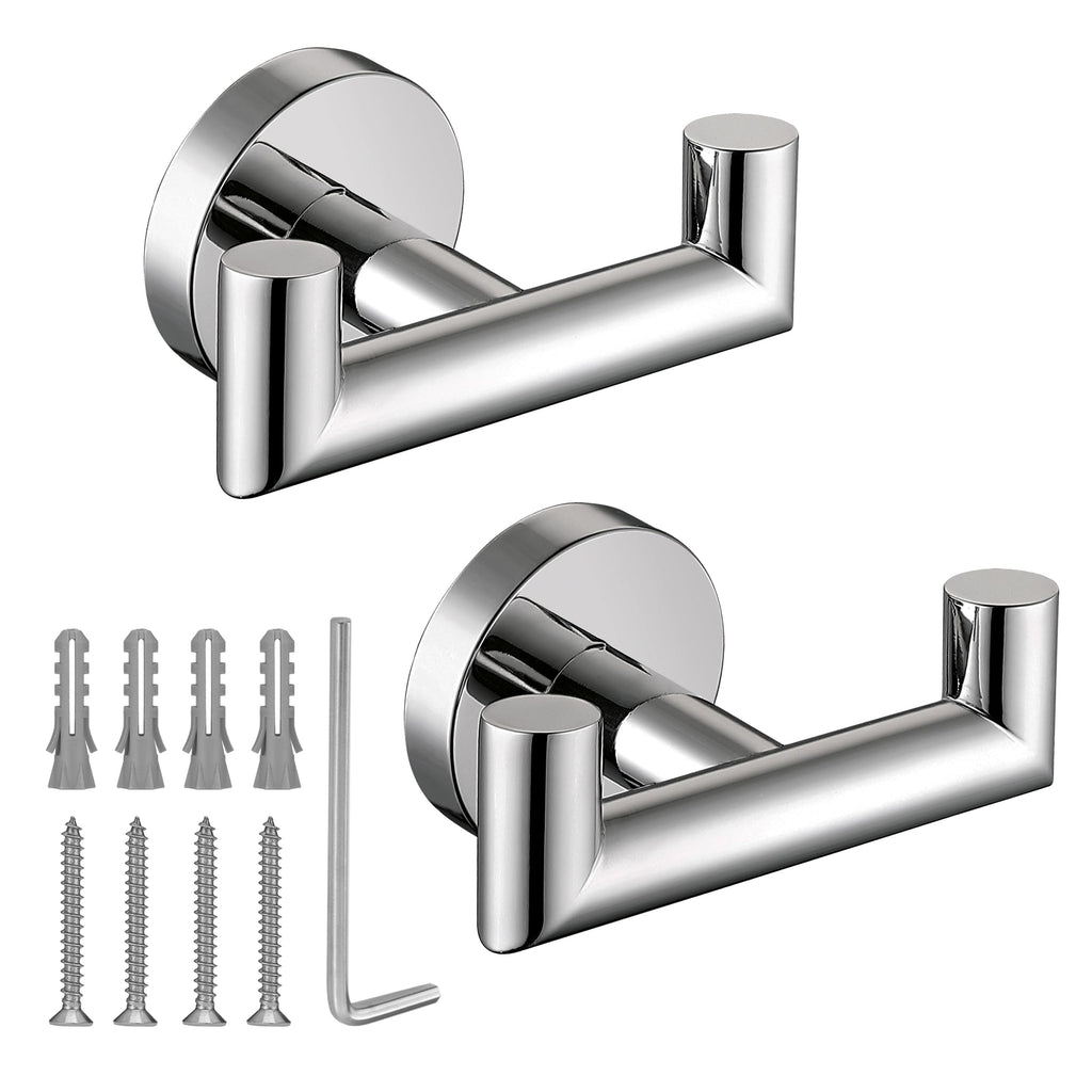 Towel Hooks for Bathrooms,Towel Hook for Kitchen Bathroom,SUS304 Stainless Steel Coat Hook,Heavy Duty Double Holder Robe Hooks for Hanging Towels,Coats,Sponges,Clothes,Wall Mount,Brushed Nickel,2 Pack