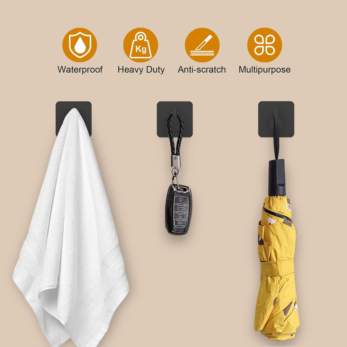 Honmein 6 Pcs Adhesive Wall Hooks for Hanging - Waterproof Shower Hooks