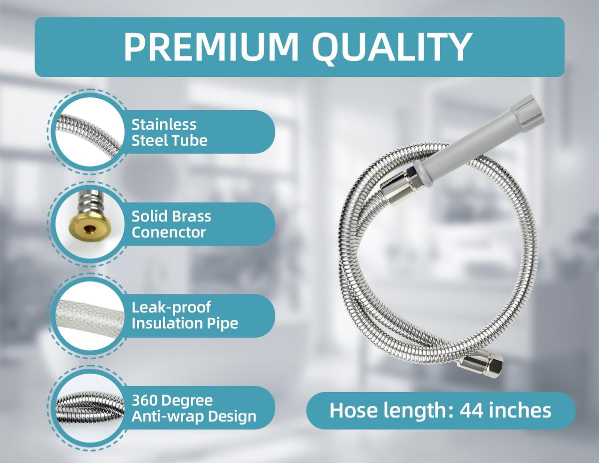 44 Inches B-0044-H Pre-Rinse Hose Replacement for T&S Brass, Commercial Kitchen Sink Spray Flexible Stainless Steel Hose with Heat Resistant Handle