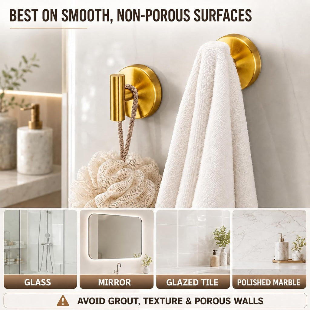 15 lb Suction Cup Hooks for Shower, No-Drill Towel & Robe Hooks