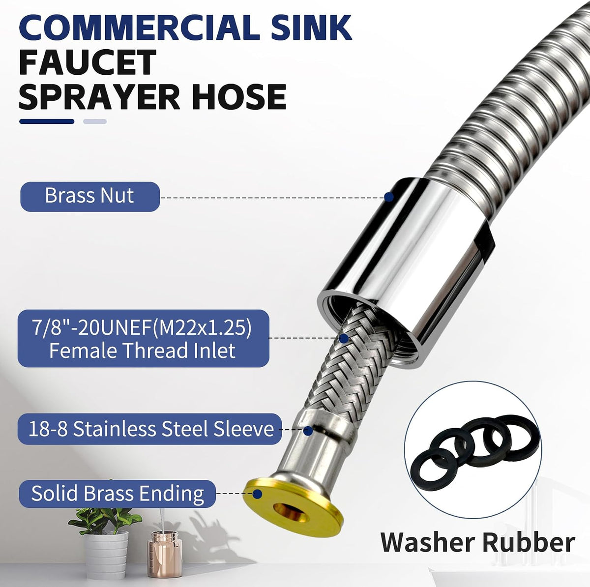 38 Inch Commercial Pre Rinse Spray Hose for Industrial Kitchen Sinks Faucet