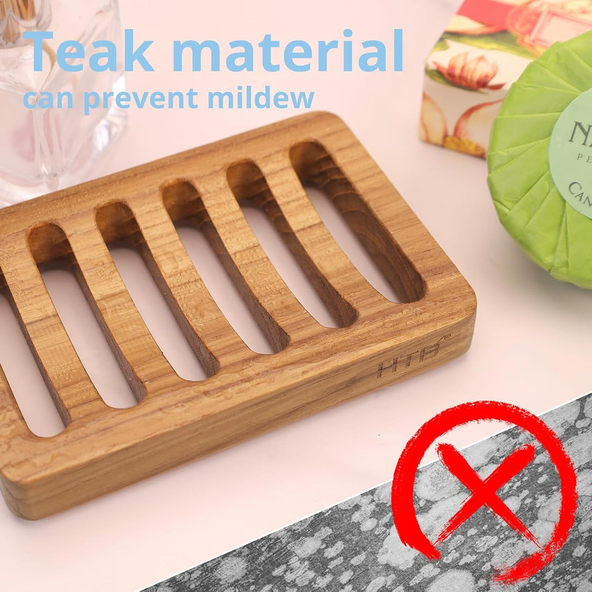 HTB Slotted Bar Soap Holder Teak Wood,Sponge Holder for Kitchen Sink