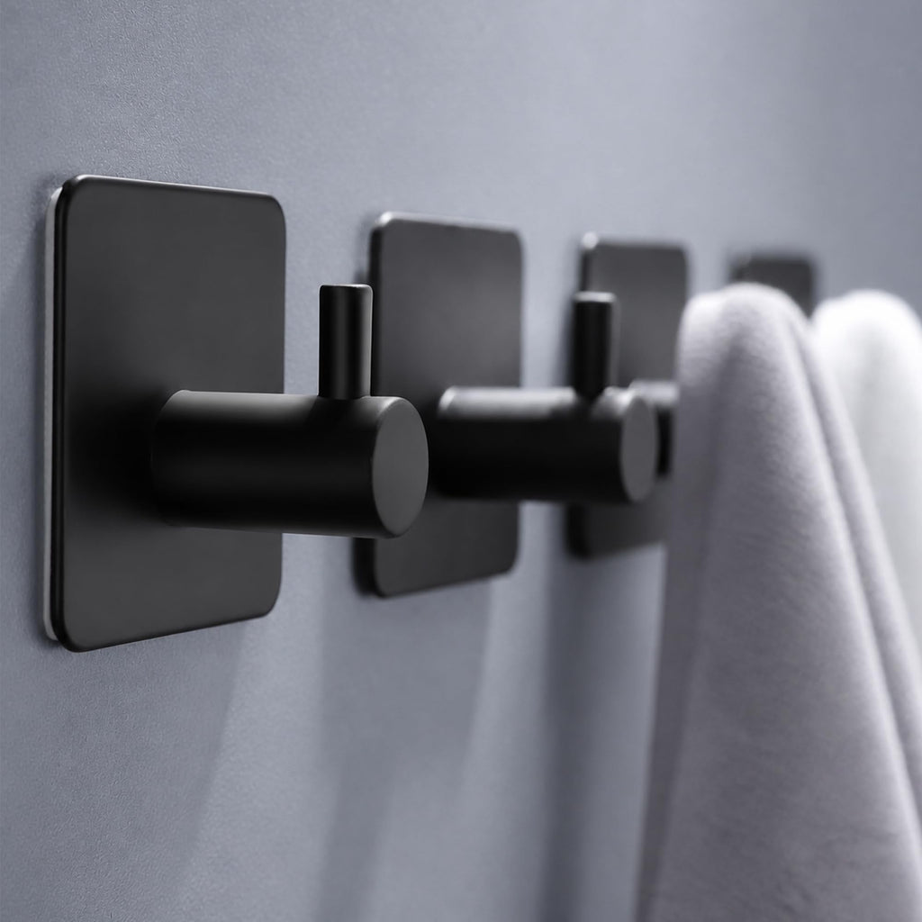 DELITON 26lb Heavy Duty Adhesive Towel Hooks, No-Damage 4 Pack Matte Black