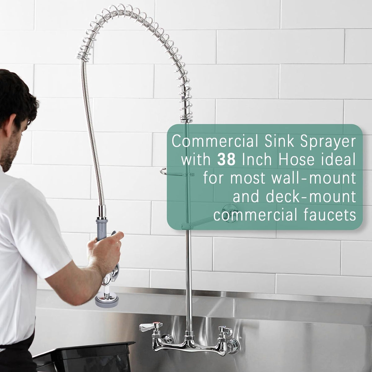 Pre Rinse Spray Valve with 38" Flexible Pre Rinse Hose,Non-Slip Commercial Sink Sprayer with Flexible Stainless Steel Hose, Replacement for Commercial Kitchen Sink Faucet,Grey
