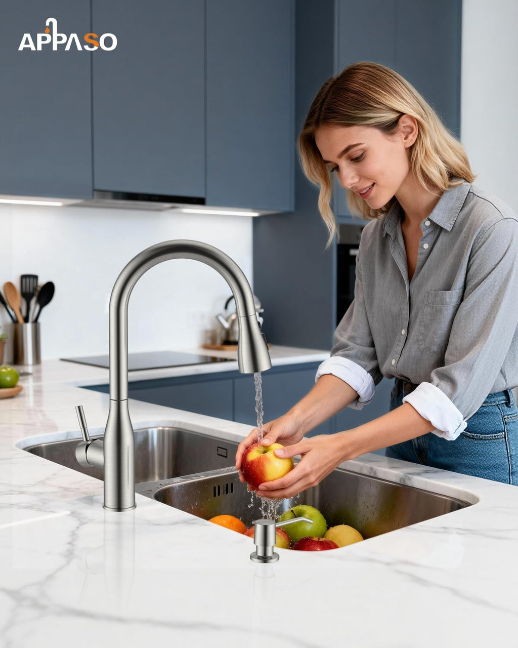 APPASO Touchless Kitchen Faucet with Pull-Down Sprayer and Soap Dispenser
