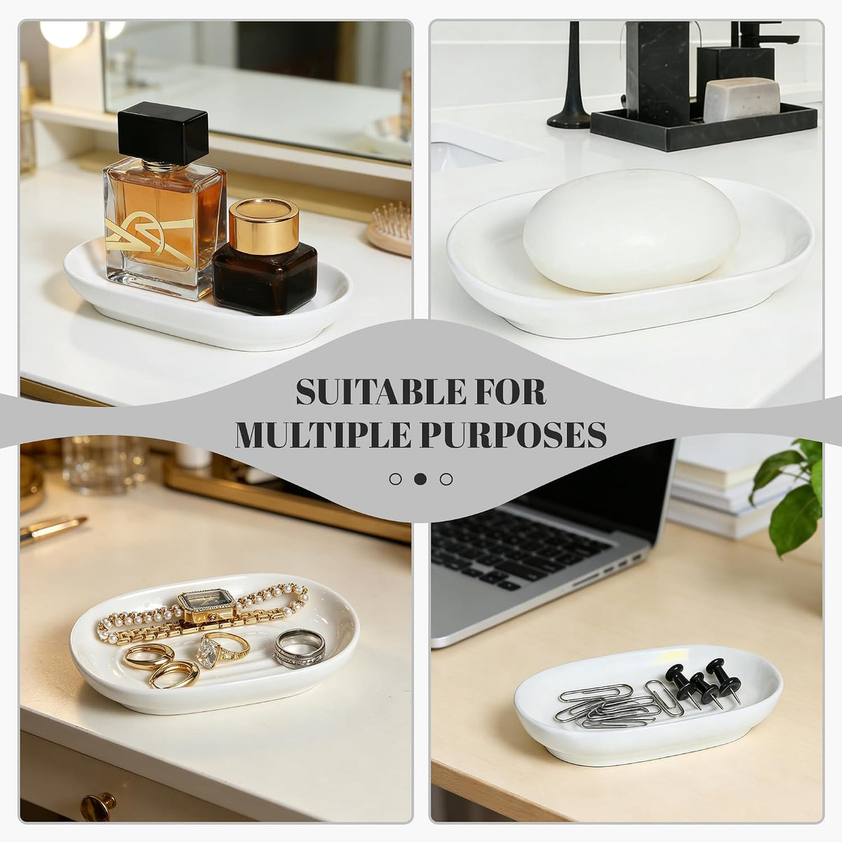 White Ceramic Soap Dish/Tray for Bathroom Shower Kitchen