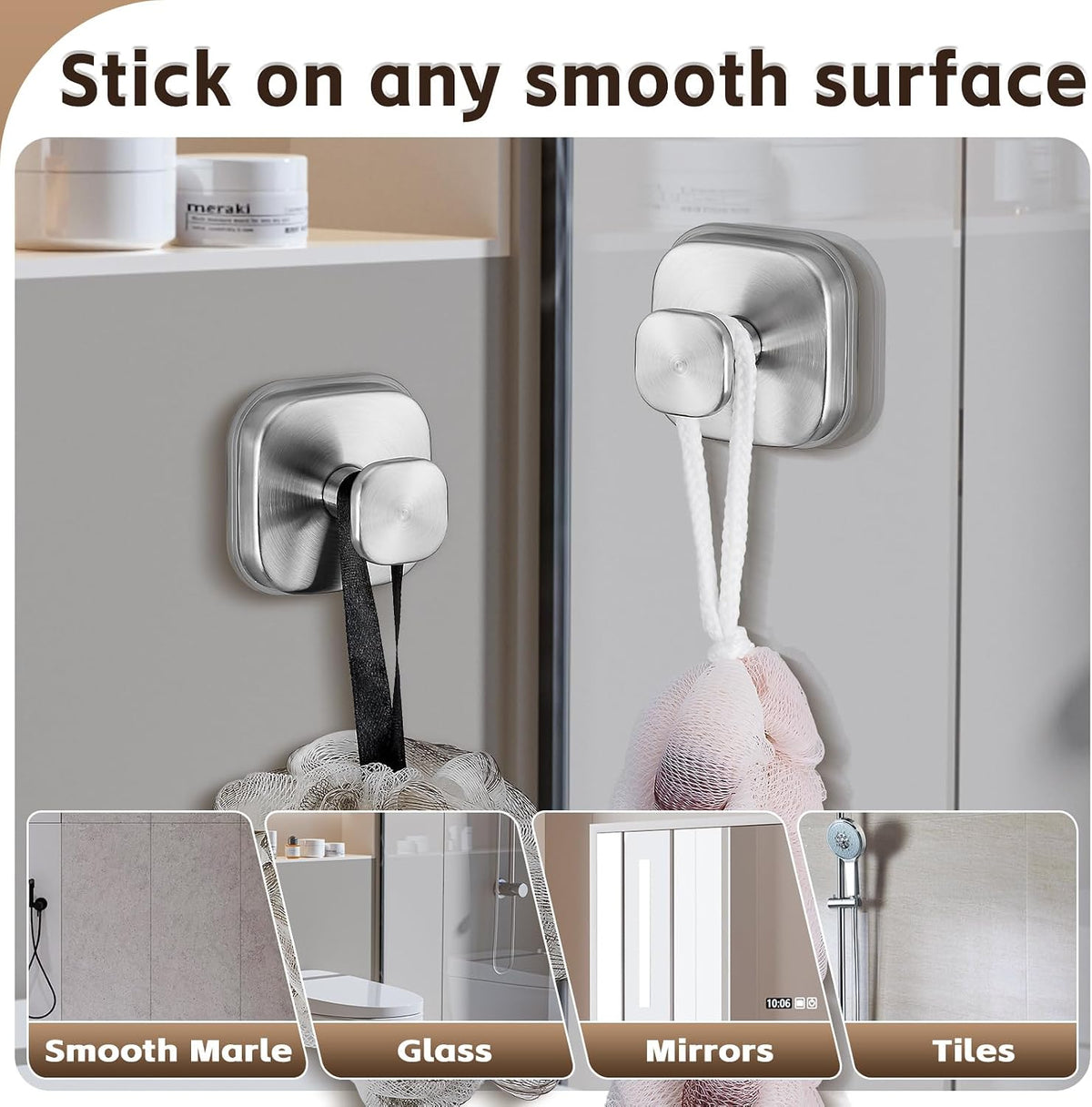 Large Suction Cup Hooks for Shower, 15 lb Towel and Robe Hooks
