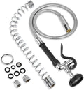 COOLWEST Pre Rinse Spray Valve with 44” Commercial Sink Sprayer Hose and Overhead Spring, Black Pre Rinse Sprayer with Stainless Steel Hose & Spring Replacement Kit for Commercial Kitchen Faucets