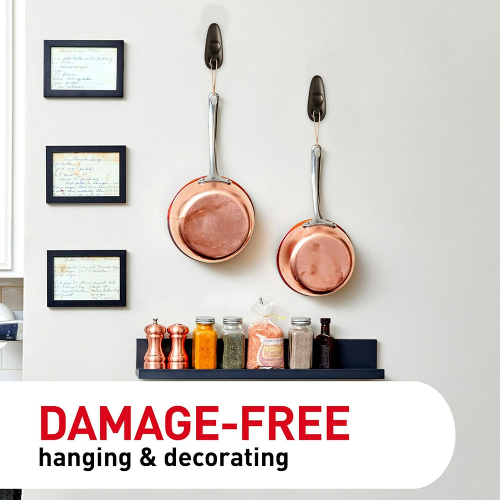 Command 5 lb Large Brushed Nickel Metal Hooks, 2 Coat Hooks and 4 Strips, Damage-Free Hanging with Adhesive, Great for Hanging Back to School Dorm Organizers