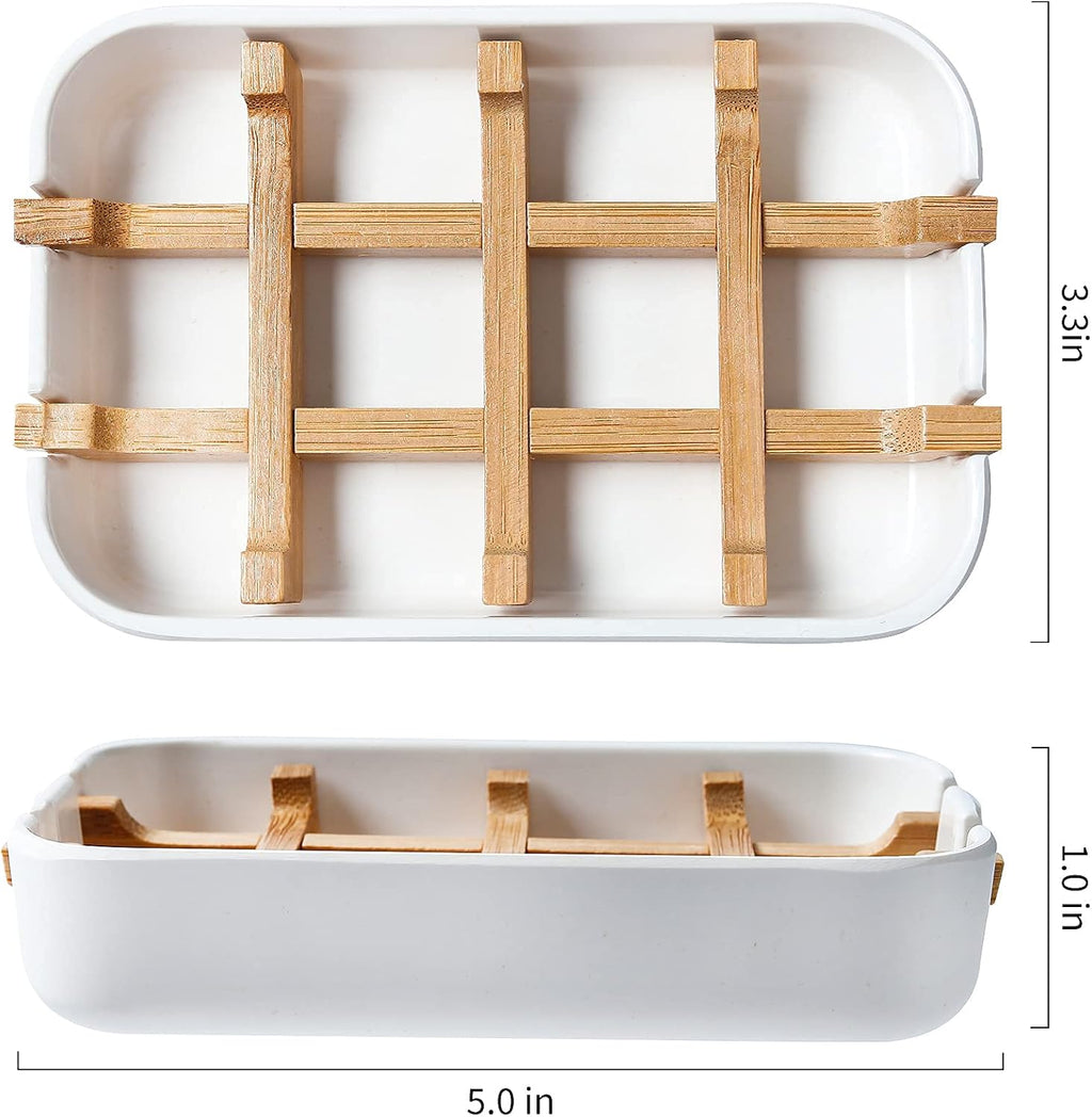 Soap Dishes for Bar Soap,2 Pack Environmentally-Friendly Bathroom Soap Dishes (Removable),2Pcs/Set Bamboo Soap Dishes Holder,Bathroom Sink Soap Dish,White