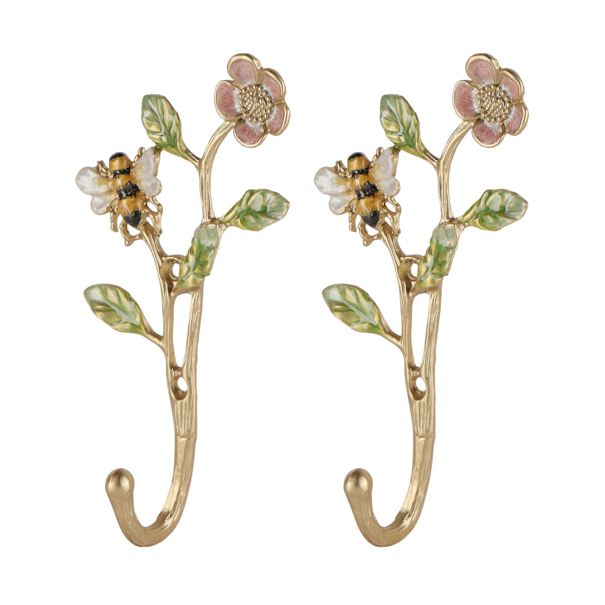 SOFFEE DESIGN 2pcs Metal Dark Gold Coat Hooks with 3D Bee & Flowers Shape, for Entryway, Bathroom, Bedroom Farmhouse Decoration