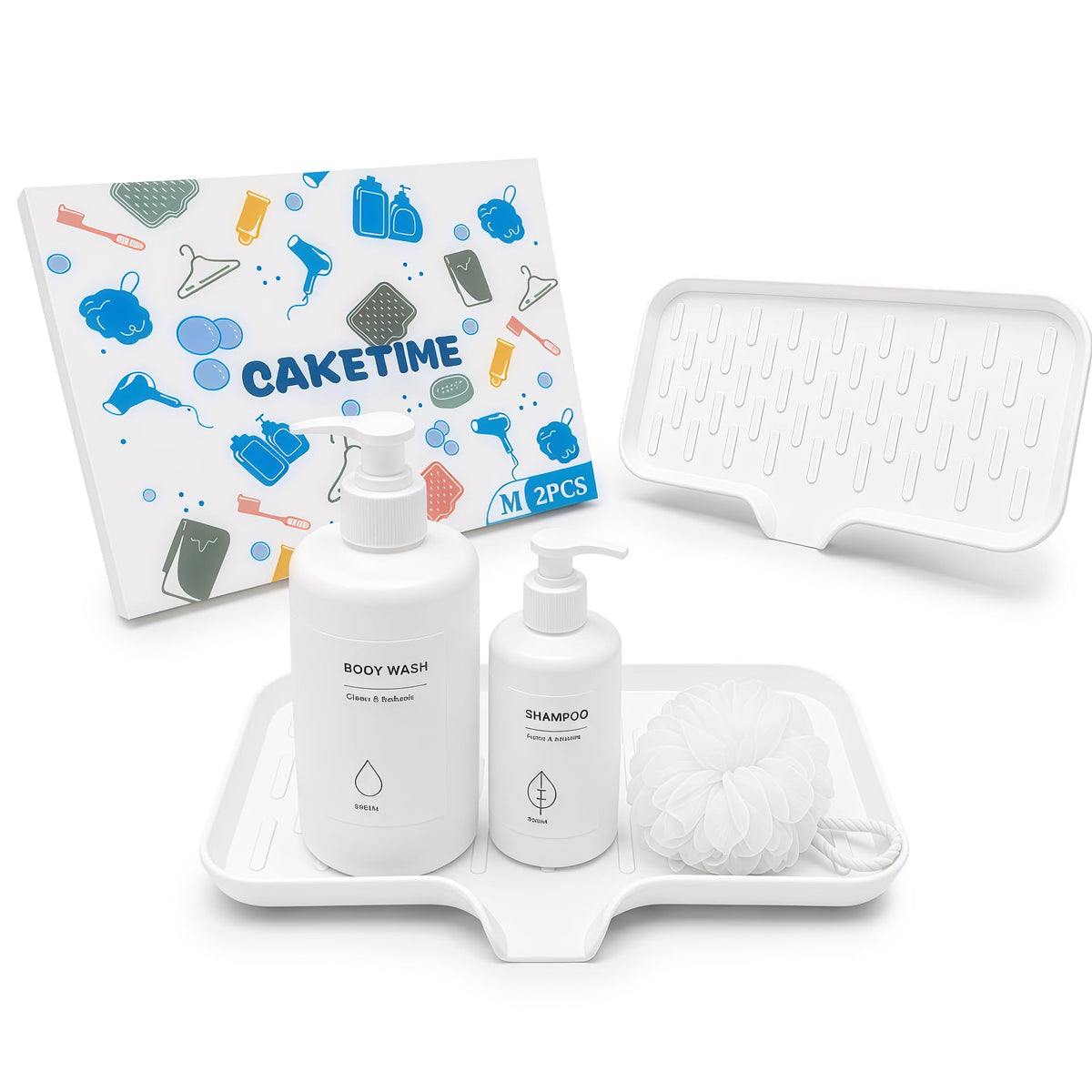 CAKETIME 2 Pack Silicone Soap Dish with Drainage Holes for Bathroom Shower Caddy Kitchen Counter Bar Sponge Holder Drying Rack Sink Organizer Essentials Apartment Home Household Must Haves 2026