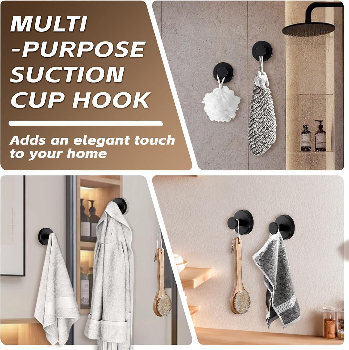 Suction Cup Hooks for Shower,Stainless Steel Towel Hooks No Drill