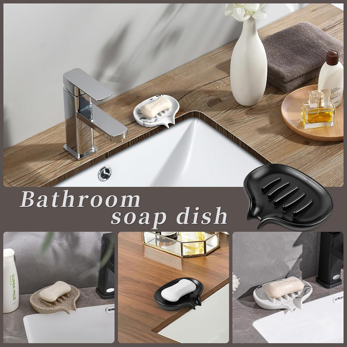 Self Draining Soap Dish for Shower & Bathroom Sink with Drain