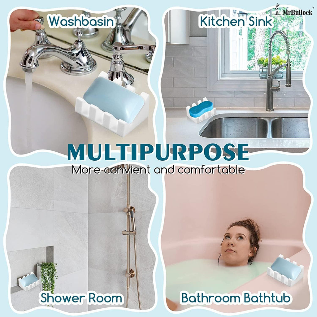 Silicone Soap Dish Self Draining with Suction Cups (White, 1 Pack)
