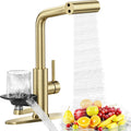 MIAOHUI Brushed Nickel Kitchen Faucet with Glass Rinser, 4 Modes