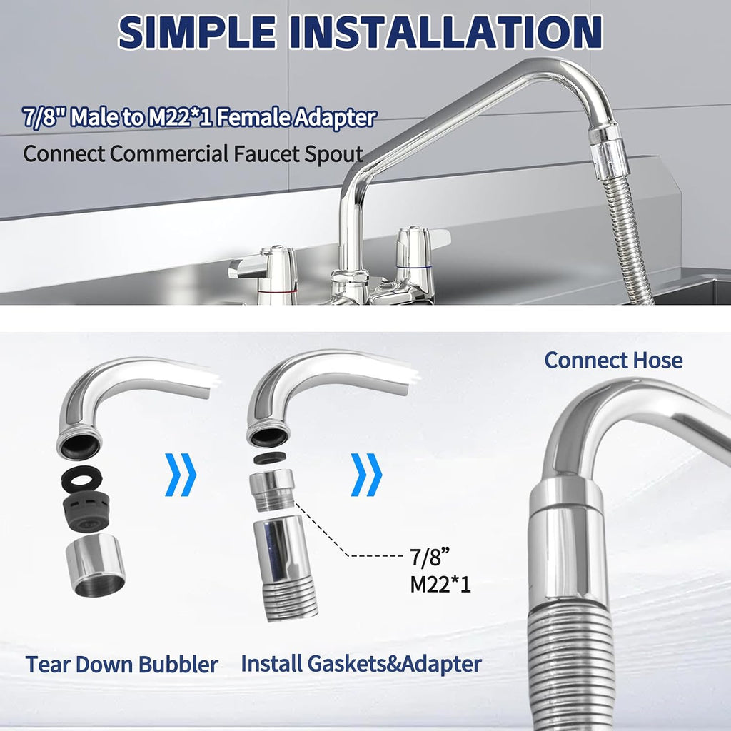 38 Inch Commercial Pre Rinse Spray Hose for Industrial Kitchen Sinks Faucet