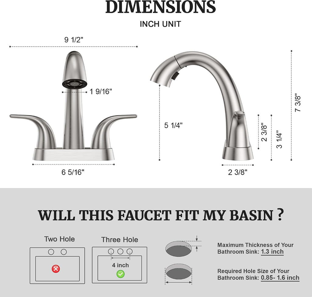 Ultimate Unicorn Pull Down Bathroom Sink Faucet, Brushed Nickel 4 Inch