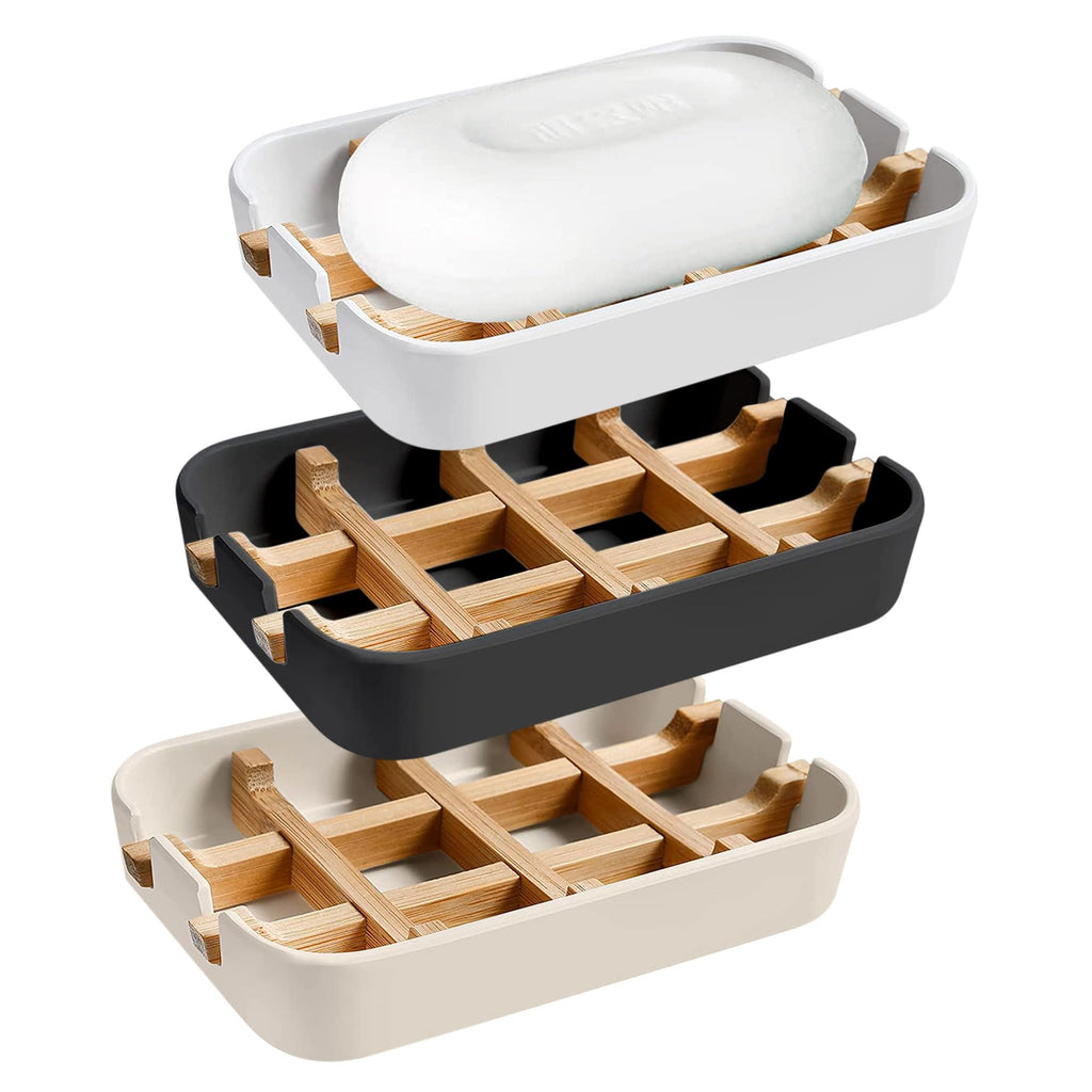 Aoheuo Modern Bamboo Fiber soap Holder and soap Dish Combination (Removable), White, 5.12 Long by 3 Wide, 0.98 inches high, Used in Kitchens, bathrooms, and bar Sinks