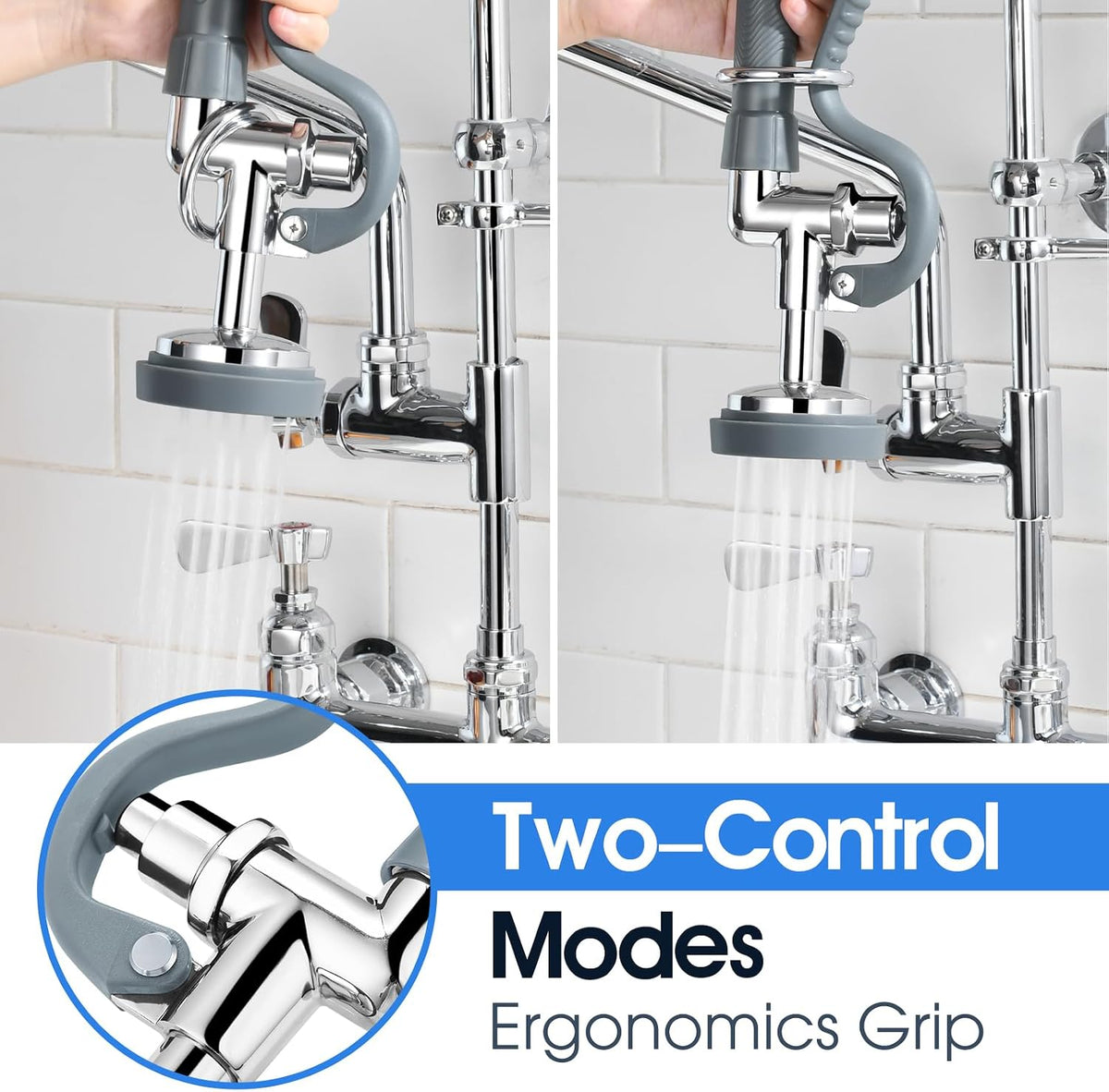 HWM Commercial Sink Sprayer with 44” Flexible Stainless Steel Pre Rinse Hose & Overhead Spring Replacement Kit for Commercial Kitchen Sink Faucets