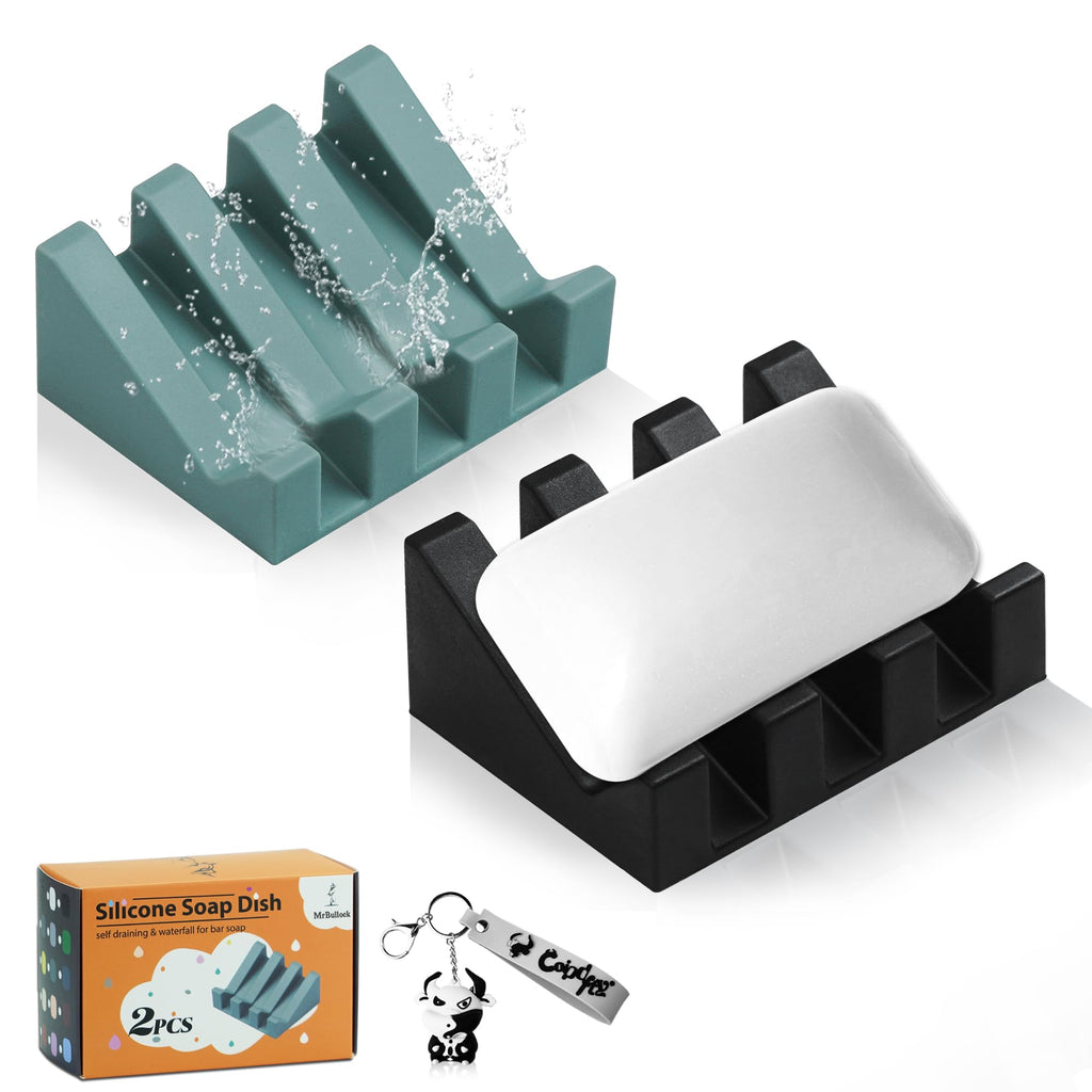 Silicone Soap Dish Self Draining with Suction Cups (White, 1 Pack)
