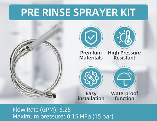 44 Inches B-0044-H Pre-Rinse Hose Replacement for T&S Brass, Commercial Kitchen Sink Spray Flexible Stainless Steel Hose with Heat Resistant Handle