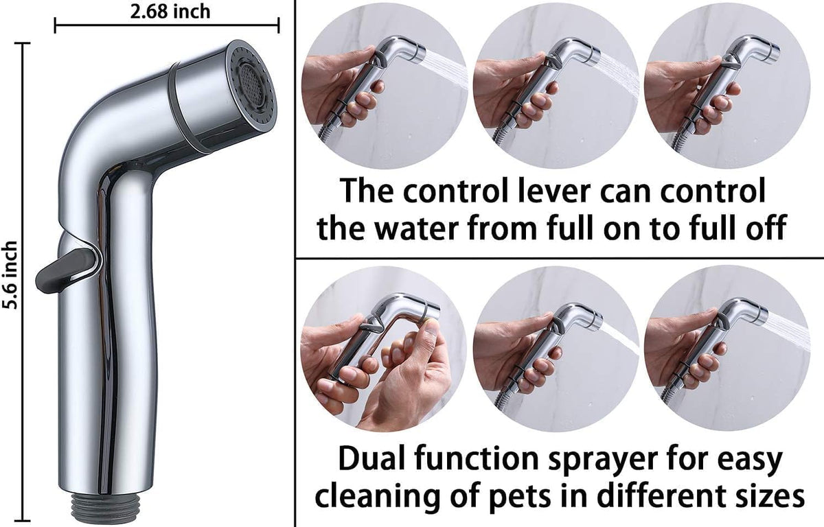 G-Promise 2 Mode Dog Shower Attachment with Extra Long Hose Adhesive Mount