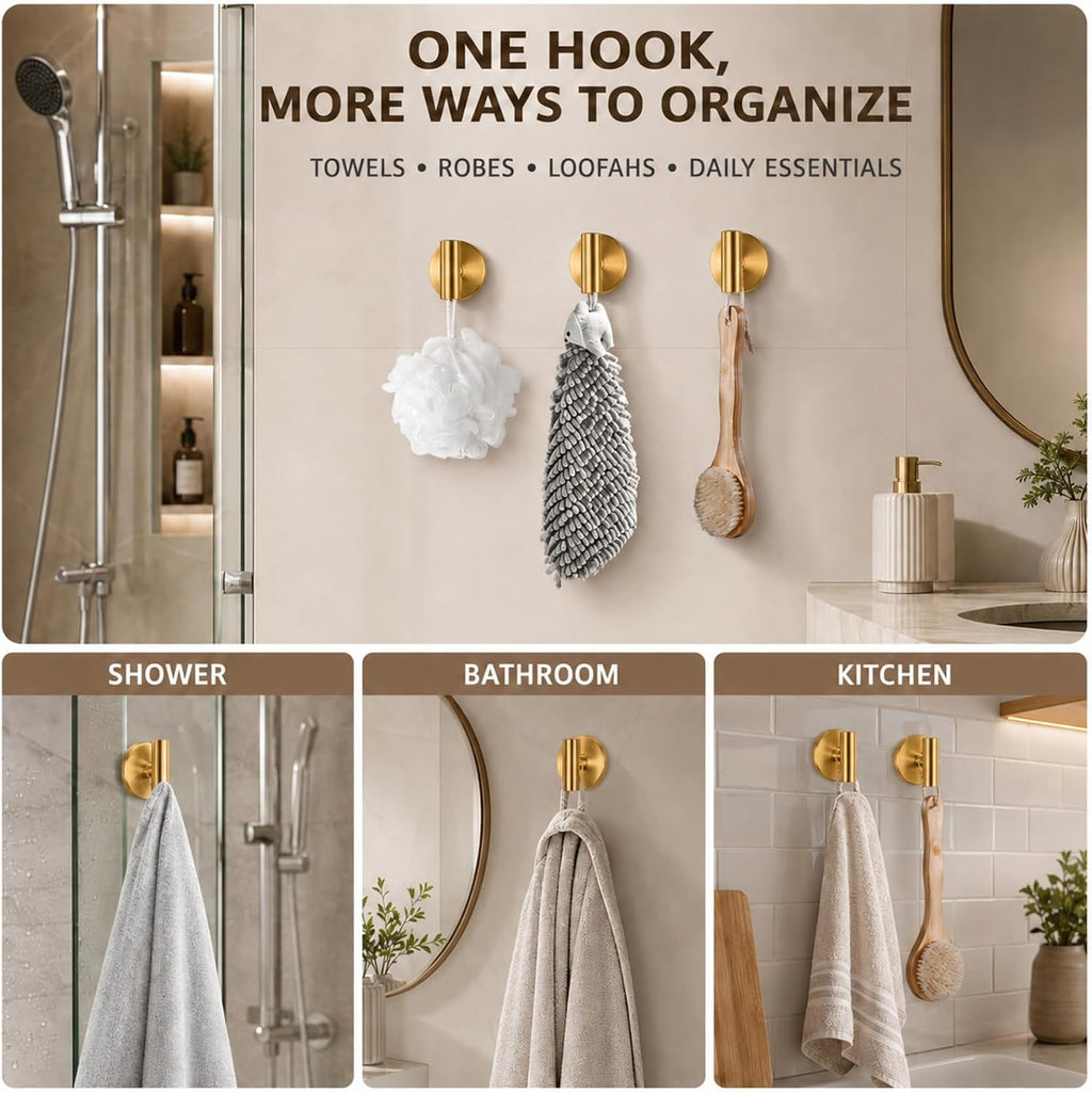 15 lb Suction Cup Hooks for Shower, No-Drill Towel & Robe Hooks