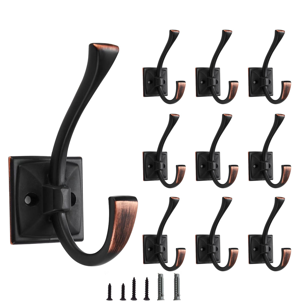 5 Pack Decorative Heavy Duty Towel Hooks for Hanging Robe Double Oil Rubbed Bronze Coat Hooks Wall Mounted with Screws for Key, Towel, Bags, Cup, Hat