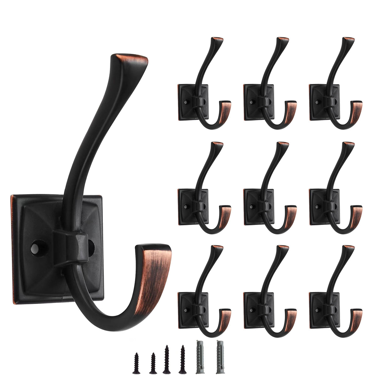 5 Pack Decorative Heavy Duty Towel Hooks for Hanging Robe Double Oil Rubbed Bronze Coat Hooks Wall Mounted with Screws for Key, Towel, Bags, Cup, Hat