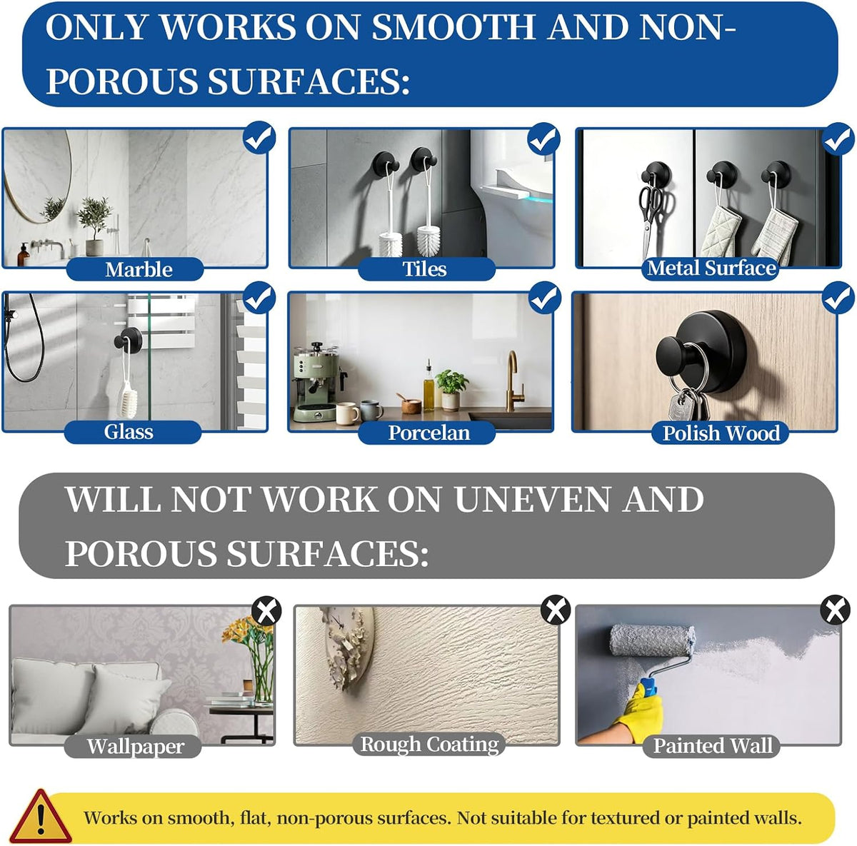 Suction Cup Hooks for Shower, 6 Pack Matte Black Suction Hooks