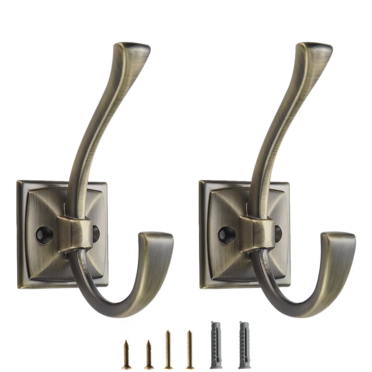 5 Pack Decorative Heavy Duty Towel Hooks for Hanging Robe Double Oil Rubbed Bronze Coat Hooks Wall Mounted with Screws for Key, Towel, Bags, Cup, Hat