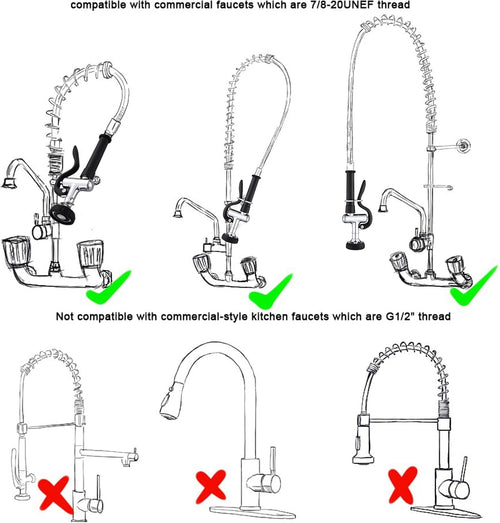 Achelous Pre Rinse Commercial Sink Faucet Sprayer, Adjustable Dual Spray Settings Valve Head with Jet and Mist Pattern for Restaurant Hotel Commercial Kitchen Faucet, Chrome Finished (Black)