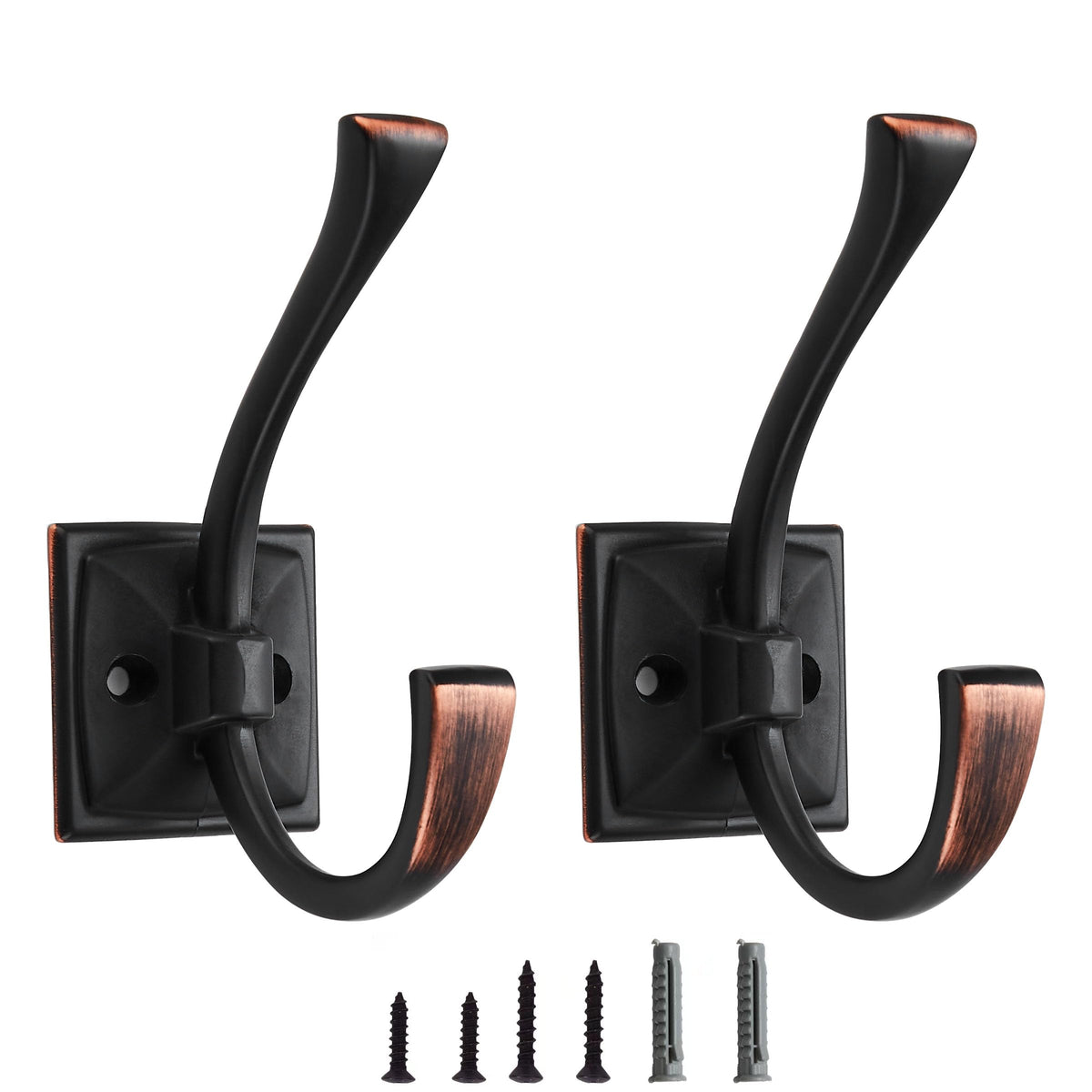 5 Pack Decorative Heavy Duty Towel Hooks for Hanging Robe Double Oil Rubbed Bronze Coat Hooks Wall Mounted with Screws for Key, Towel, Bags, Cup, Hat