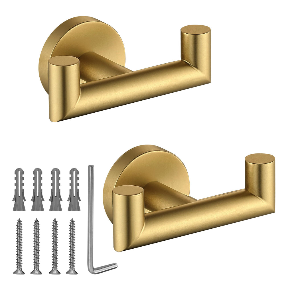 Towel Hooks for Bathrooms,Towel Hook for Kitchen Bathroom,SUS304 Stainless Steel Coat Hook,Heavy Duty Double Holder Robe Hooks for Hanging Towels,Coats,Sponges,Clothes,Wall Mount,Brushed Nickel,2 Pack