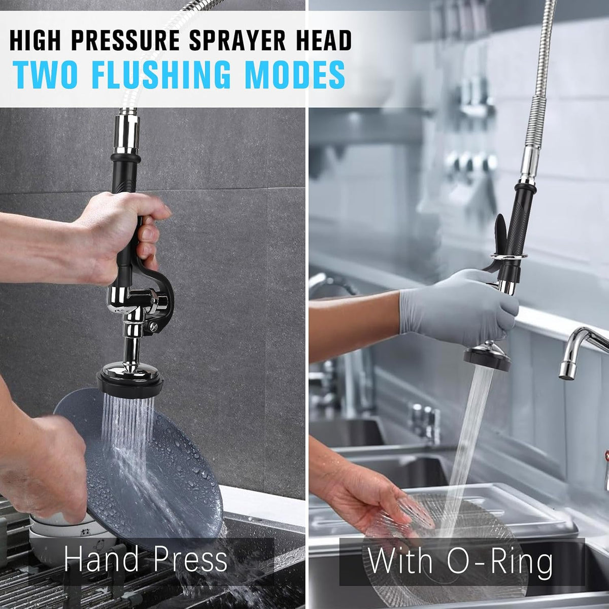 Spray Valve with 38" Flexible Stainless Steel Hose & Pre-Rinse Overhead Spring, Commercial Faucet Flexible Hose with Spray Head Replacement Kit for Commercial Restaurant Industrial Kitchen Sink Faucet