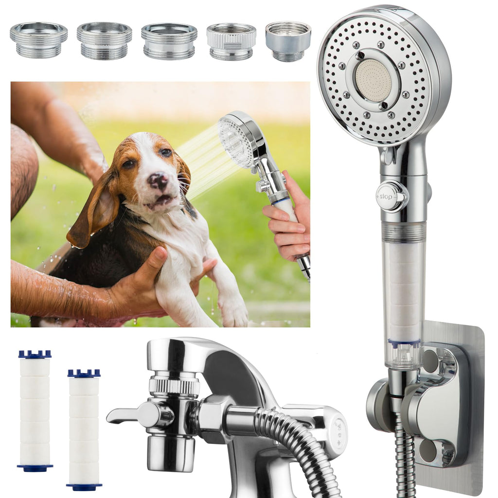 KLLEYNA Shower Head Hose Attachment for Sink/Tub Faucet - ON/OFF Jets Sprayer for Dog Wash/Bathtub Cleaning/Baby Bath/Hair Rinse, Tap Extender Water Nozzle for Bathroom Kitchen Utility Garden Basement